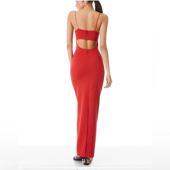 ALICE + OLIVIA Nelle Spaghetti Strap Maxi Dress Bright Poppy Size 6
